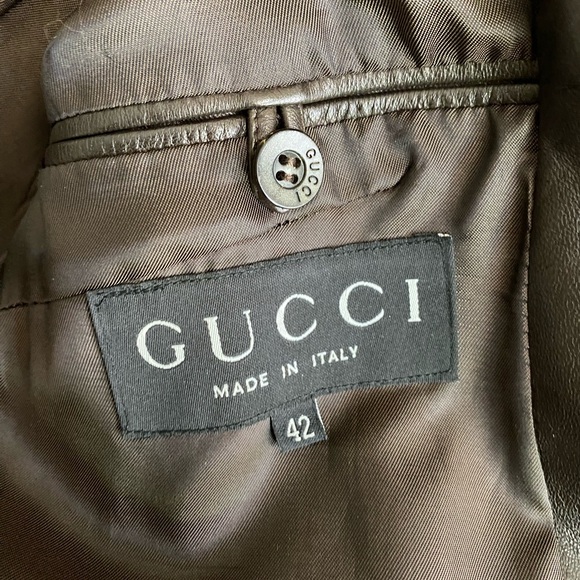 Vintage Gucci Chocolate Brown Leather Blazer Coat sz 42 - Picture 3 of 16